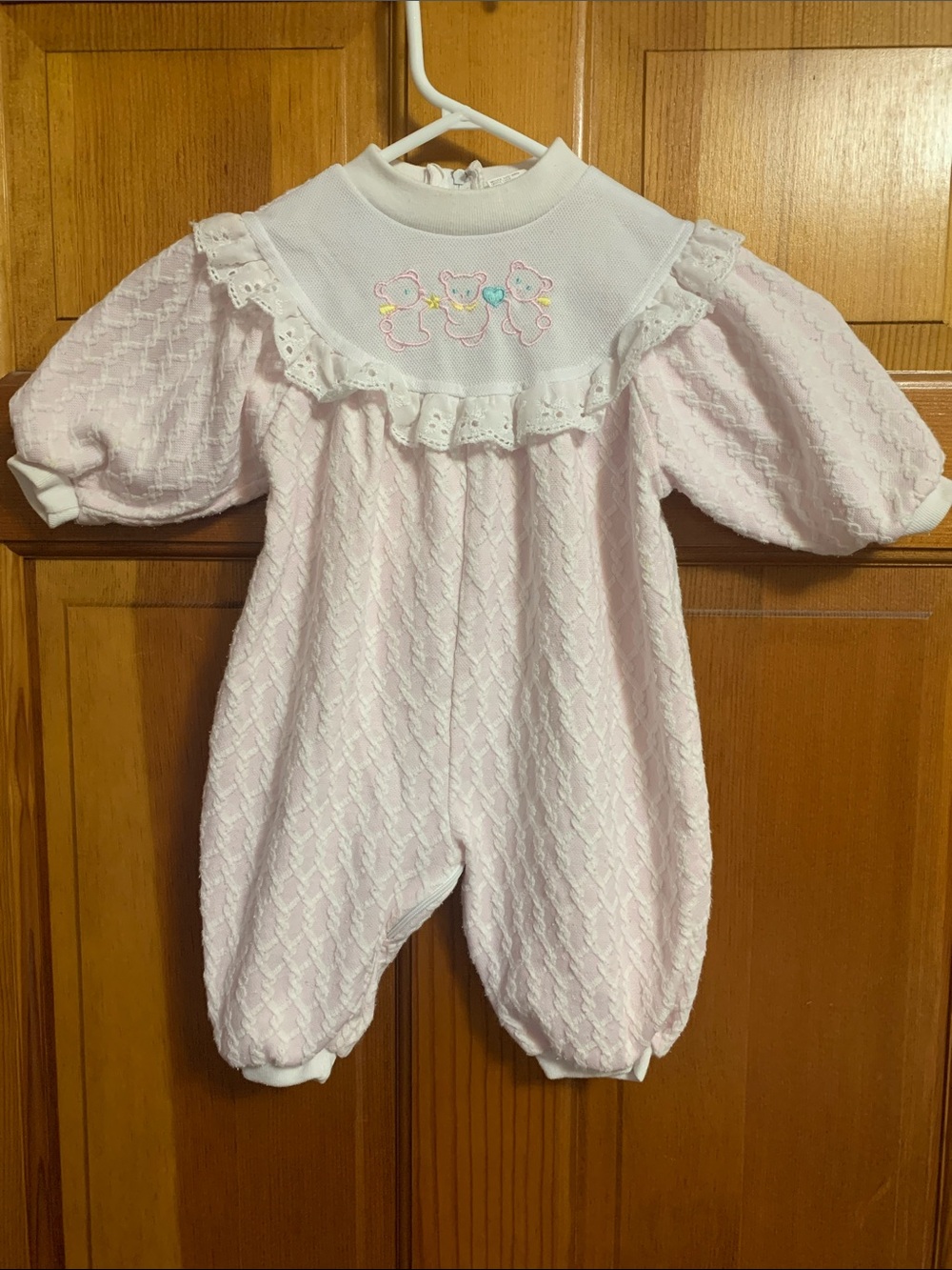 Girls Pale Pink and White Small Steps Bear Jumper (6-9 Months)